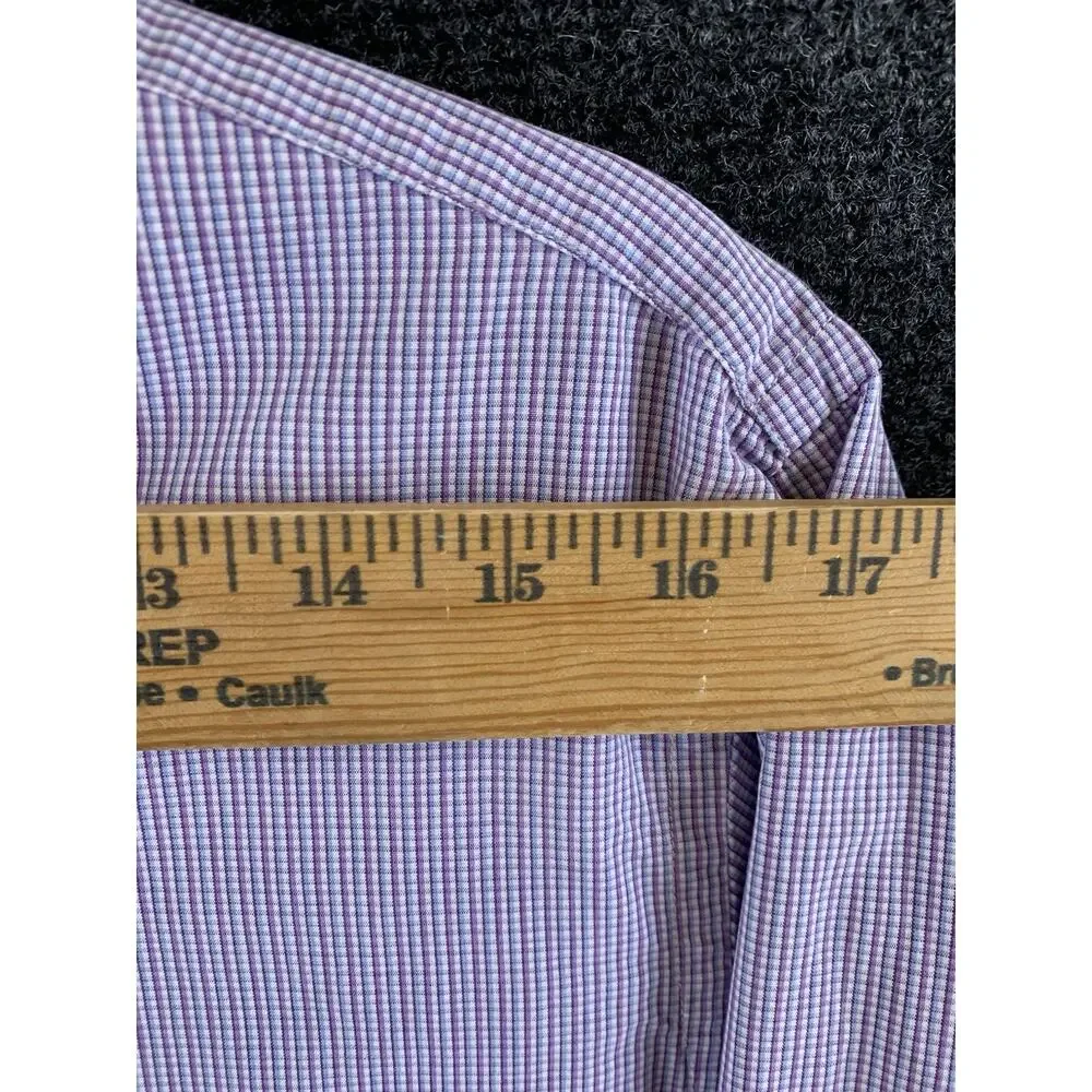 J. Crew Shirt Mens Medium 15-15.5 Purple White Micro Gingham Check 2-Ply Cotton